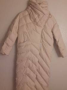 Long winter jacket stand collar white duck coat